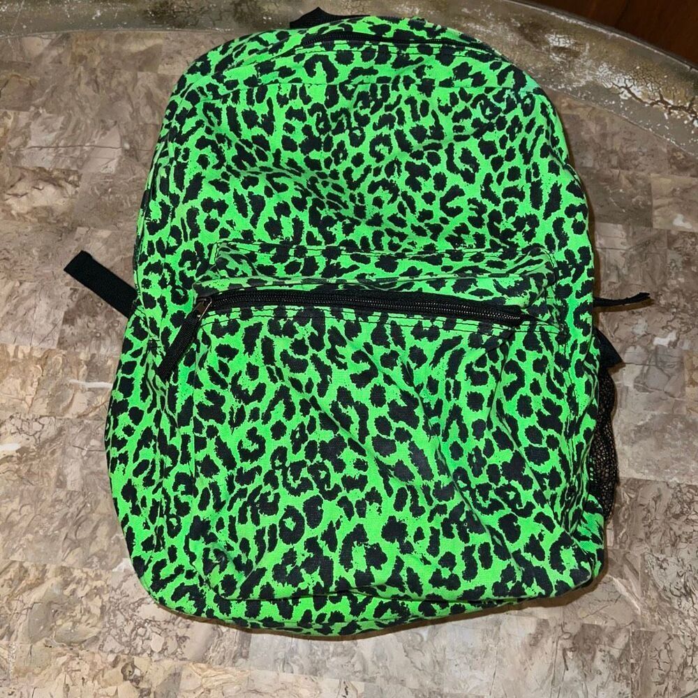 Green leopard backpack small book bag canvas